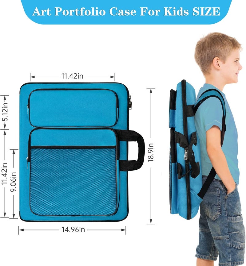 TreochtFUN Art Portfolio For Kids Artwork, Artist Bag Organizer 15x18 In For Children Drawing Lesson,A3 artist Backpack Storage Sketchbook,Drawing Pencil,Artwork Set.Empty art case(Blue) - Image 2